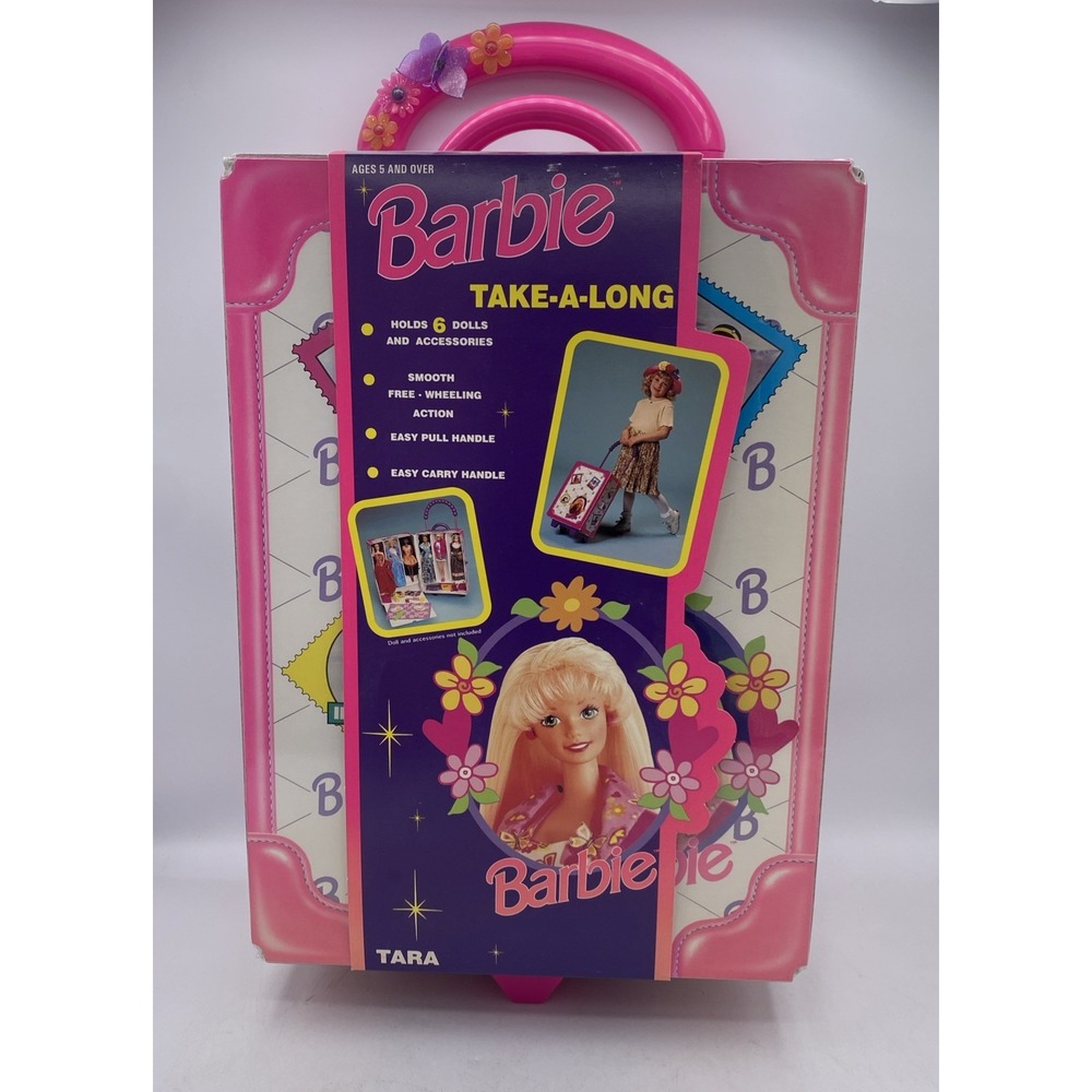 VTG 1997 Barbie Take a long Rolling Case Holds 6 Barbies & Accessories Tara NIB